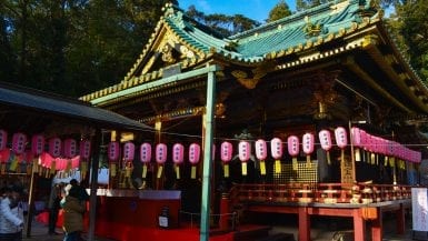 View of the main shrine at the Mt. Kuno Toshogu Shrine