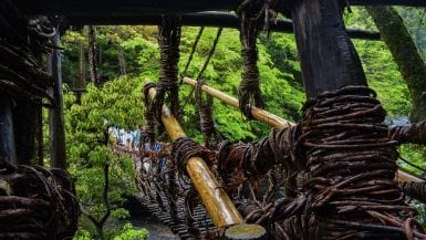 View of the Iya Kazurabashi vine bridge from the exit, Tokushima, Shikoku